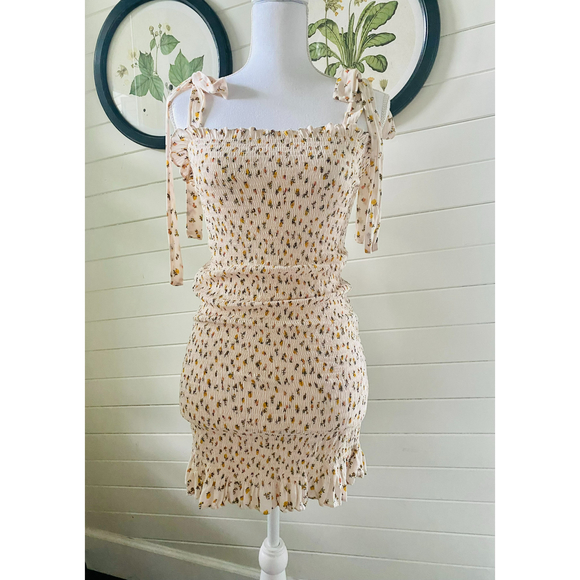 free people Dresses & Skirts - Free People Bella Smocked Slip Dress Cream Floral Size L Dress or Nightgown